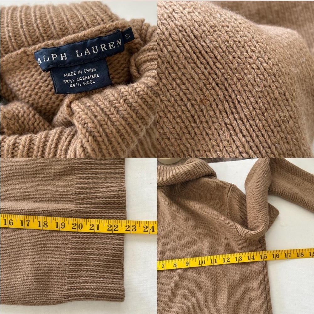 Vintage Cashmere Wool ribbed turtleneck sweater Tan Small. - Picture 7 of 8